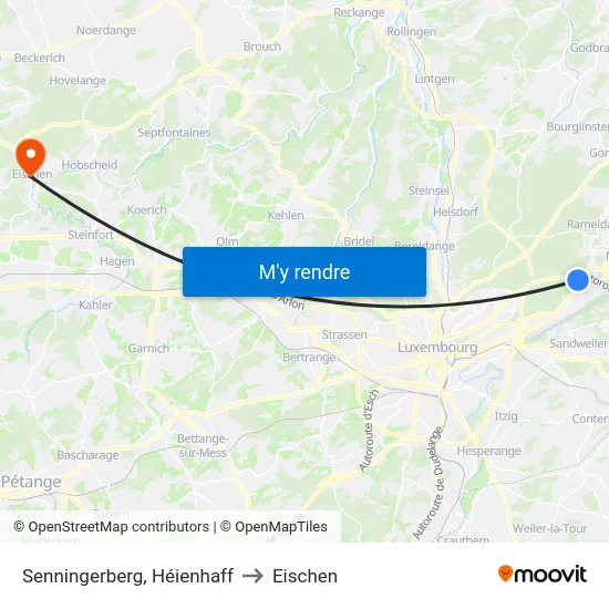 Senningerberg, Héienhaff to Eischen map