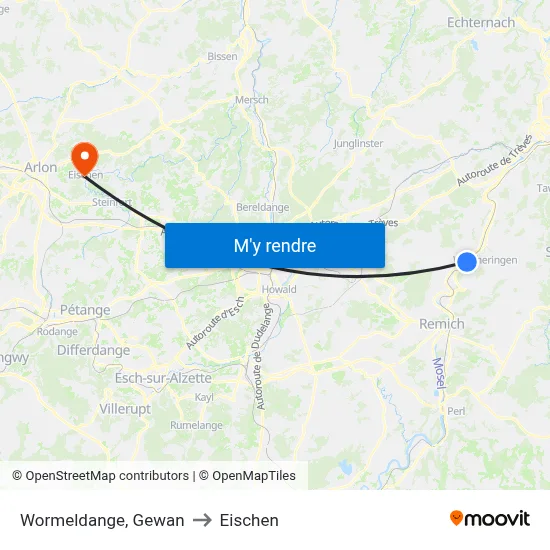 Wormeldange, Gewan to Eischen map