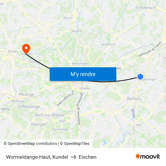Wormeldange-Haut, Kundel to Eischen map