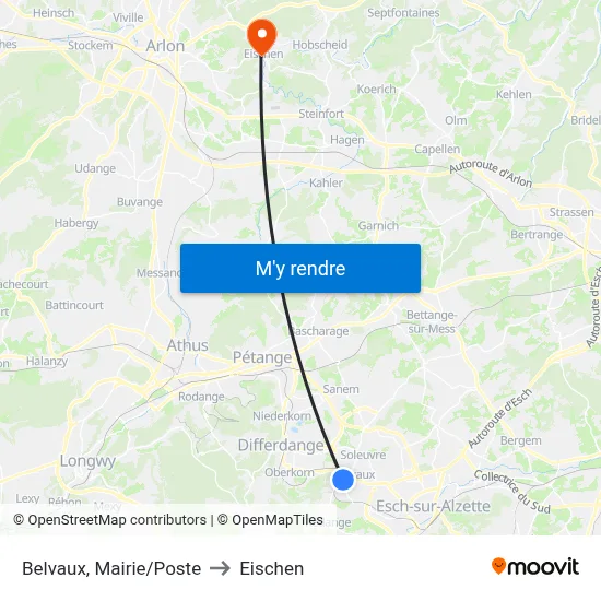 Belvaux, Mairie/Poste to Eischen map