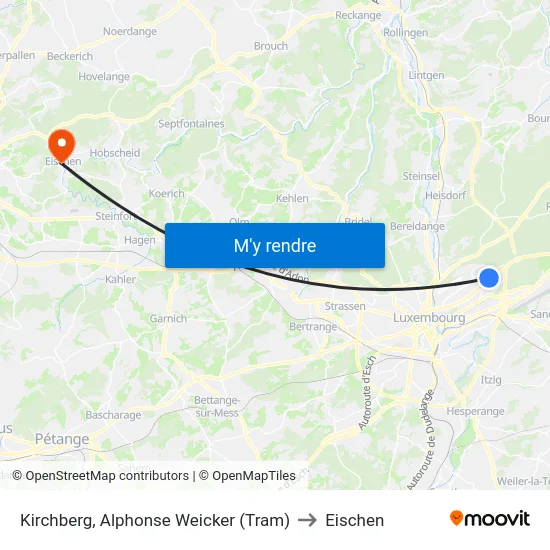 Kirchberg, Alphonse Weicker (Tram) to Eischen map
