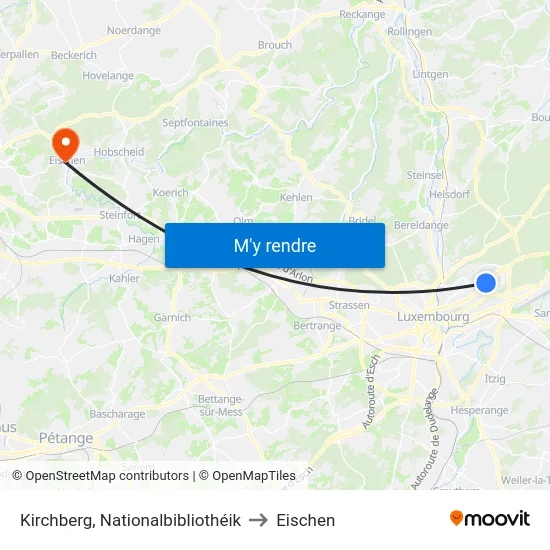 Kirchberg, Nationalbibliothéik to Eischen map