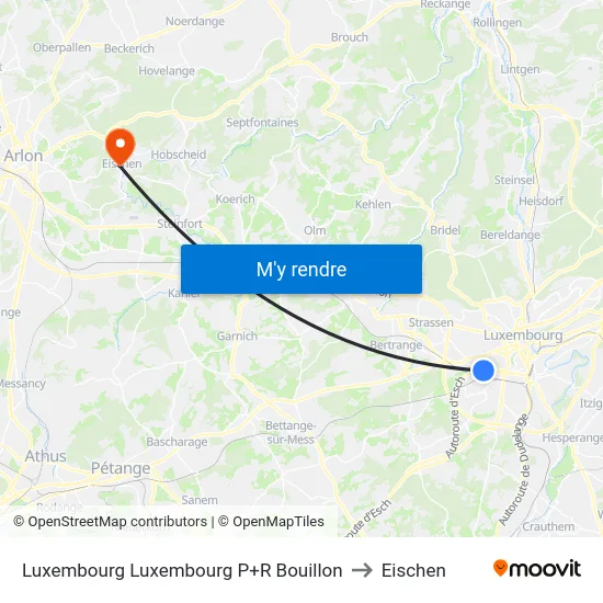 Luxembourg Luxembourg P+R Bouillon to Eischen map