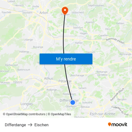 Differdange to Eischen map