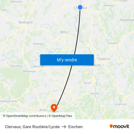 Clervaux, Gare Routière/Lycée to Eischen map