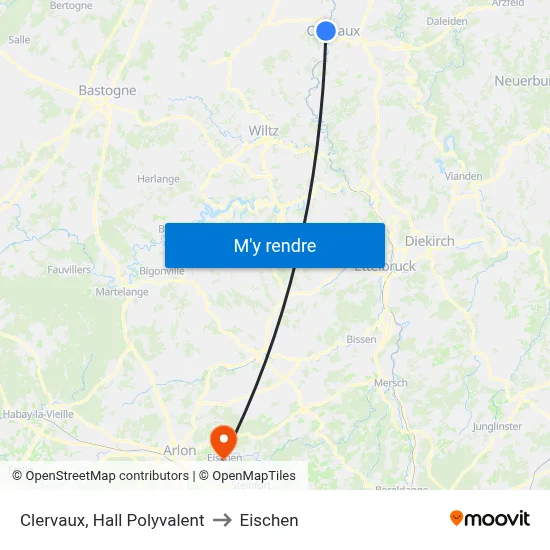 Clervaux, Hall Polyvalent to Eischen map