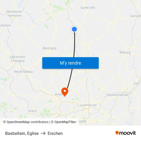 Basbellain, Eglise to Eischen map