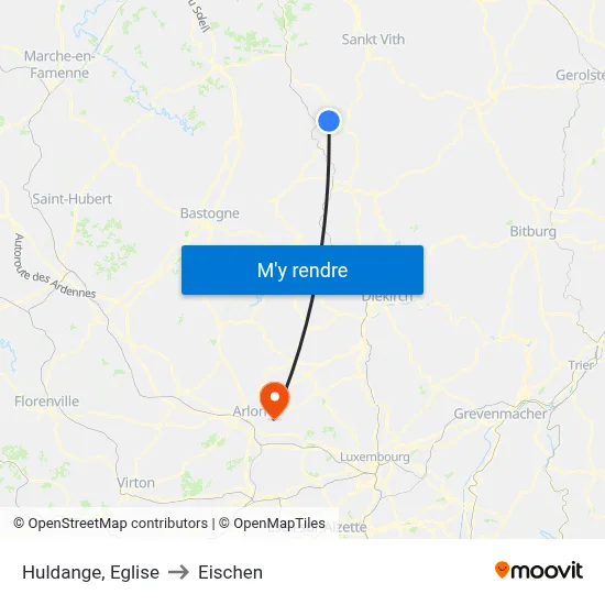 Huldange, Eglise to Eischen map