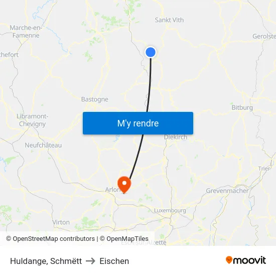 Huldange, Schmëtt to Eischen map