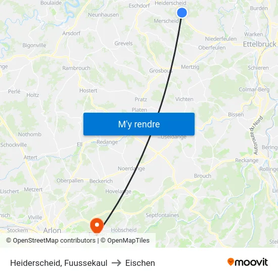 Heiderscheid, Fuussekaul to Eischen map