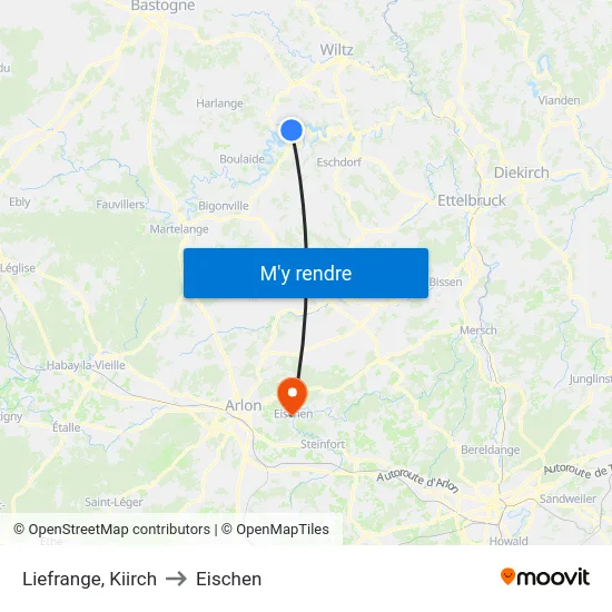 Liefrange, Kiirch to Eischen map