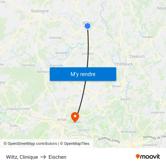 Wiltz, Clinique to Eischen map