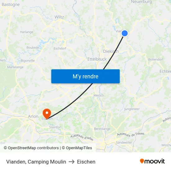 Vianden, Camping Moulin to Eischen map