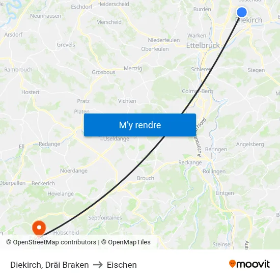 Diekirch, Dräi Braken to Eischen map