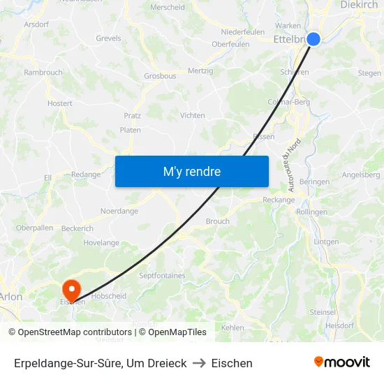 Erpeldange-Sur-Sûre, Um Dreieck to Eischen map