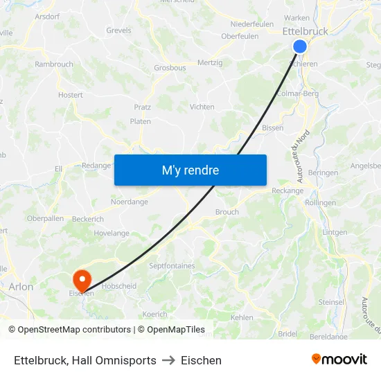 Ettelbruck, Hall Omnisports to Eischen map