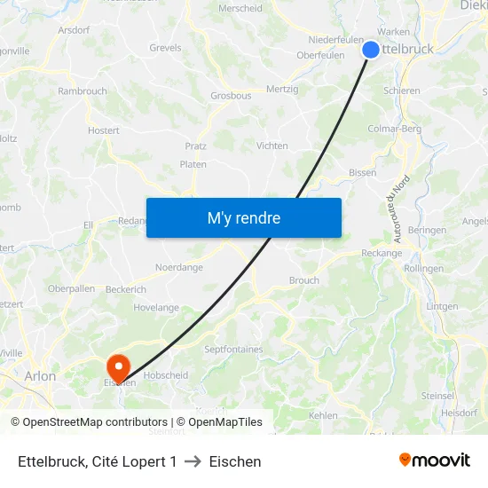 Ettelbruck, Cité Lopert 1 to Eischen map