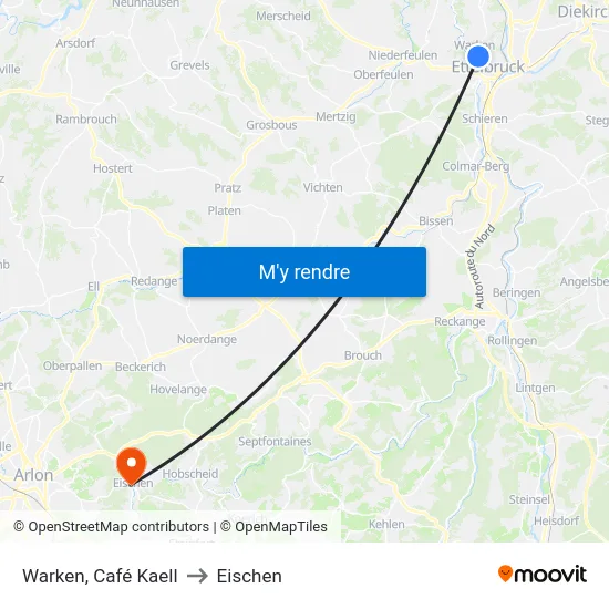 Warken, Café Kaell to Eischen map