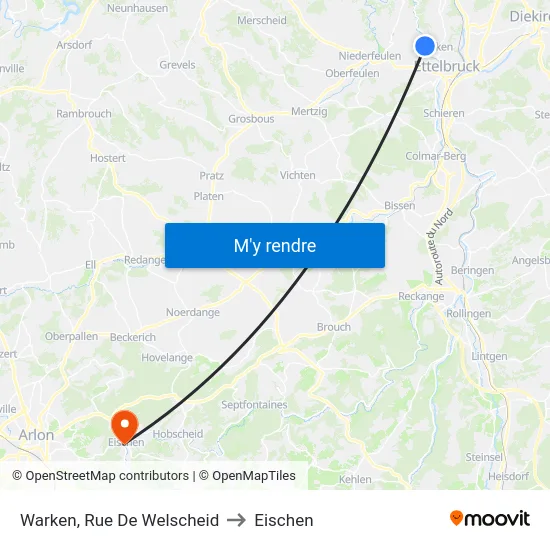 Warken, Rue De Welscheid to Eischen map