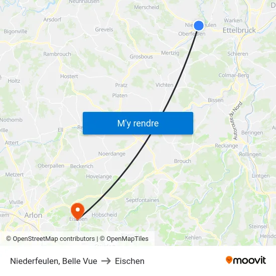 Niederfeulen, Belle Vue to Eischen map