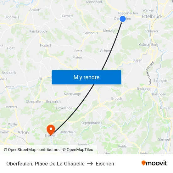 Oberfeulen, Place De La Chapelle to Eischen map