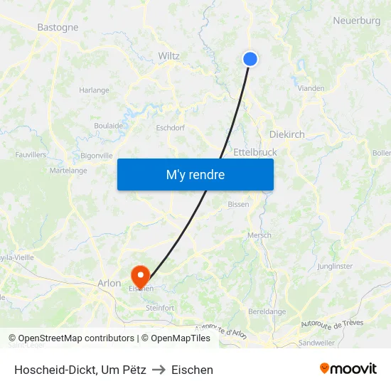 Hoscheid-Dickt, Um Pëtz to Eischen map