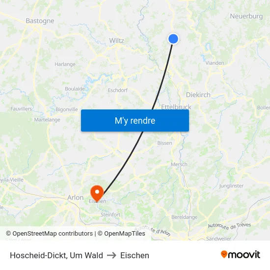 Hoscheid-Dickt, Um Wald to Eischen map