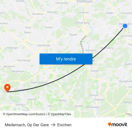 Medernach, Op Der Gare to Eischen map