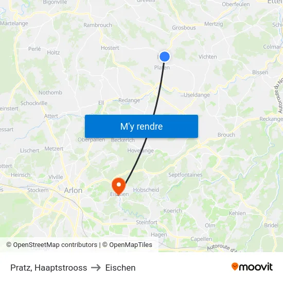 Pratz, Haaptstrooss to Eischen map