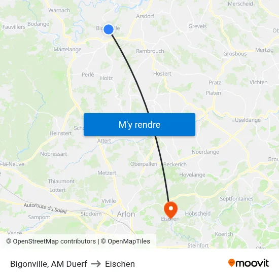 Bigonville, AM Duerf to Eischen map