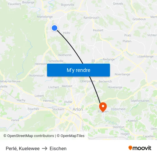 Perlé, Kuelewee to Eischen map