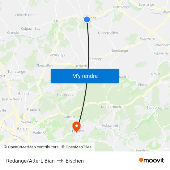 Redange/Attert, Bian to Eischen map