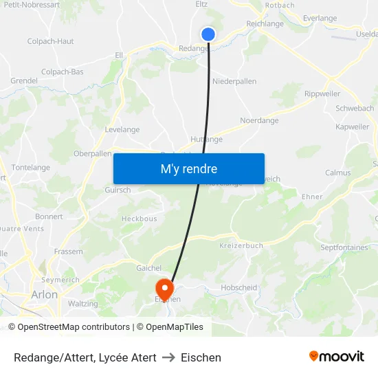 Redange/Attert, Lycée Atert to Eischen map