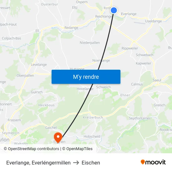 Everlange, Everléngermillen to Eischen map