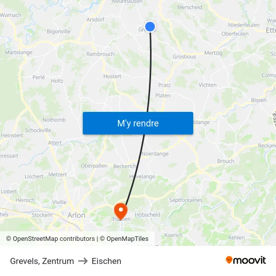 Grevels, Zentrum to Eischen map