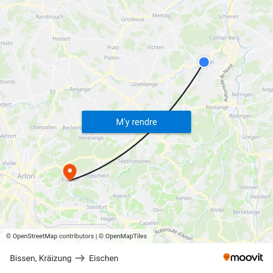 Bissen, Kräizung to Eischen map