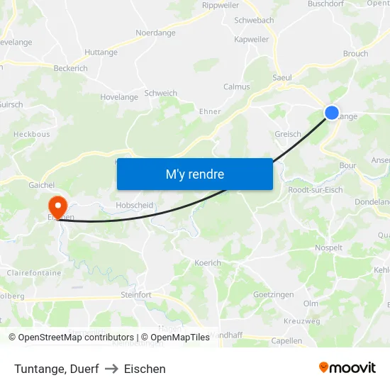 Tuntange, Duerf to Eischen map
