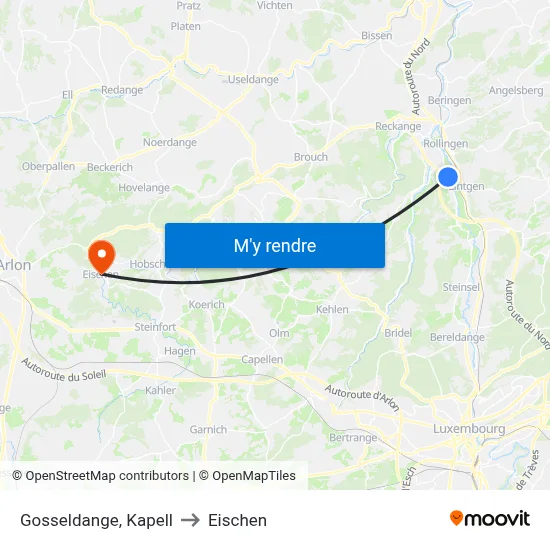 Gosseldange, Kapell to Eischen map