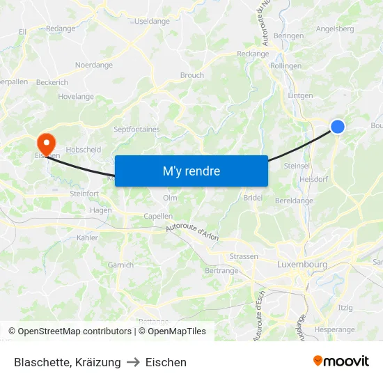 Blaschette, Kräizung to Eischen map