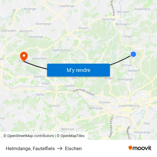 Helmdange, Fautelfiels to Eischen map