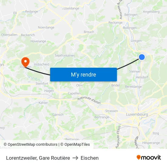 Lorentzweiler, Gare Routière to Eischen map