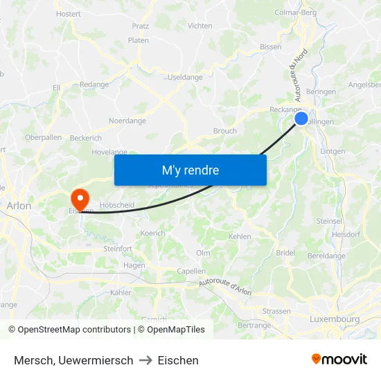 Mersch, Uewermiersch to Eischen map