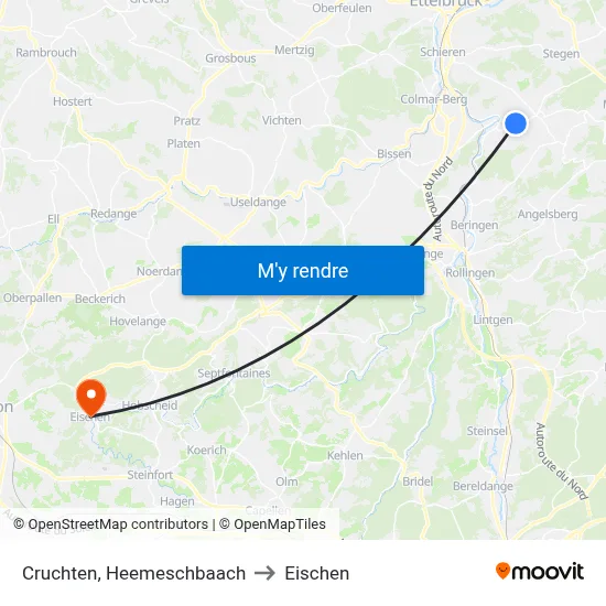 Cruchten, Heemeschbaach to Eischen map