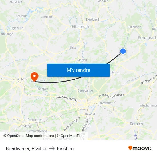 Breidweiler, Präitler to Eischen map