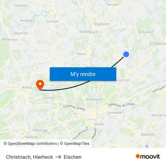 Christnach, Hierheck to Eischen map