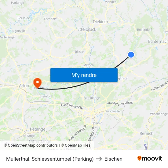 Mullerthal, Schiessentümpel (Parking) to Eischen map
