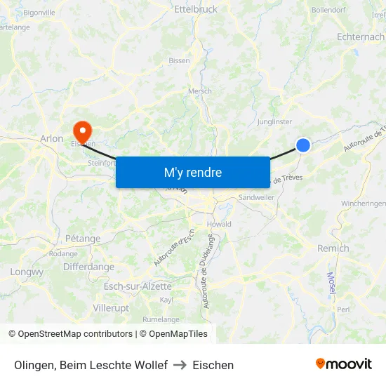 Olingen, Beim Leschte Wollef to Eischen map