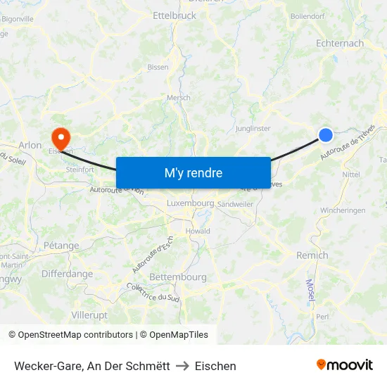 Wecker-Gare, An Der Schmëtt to Eischen map