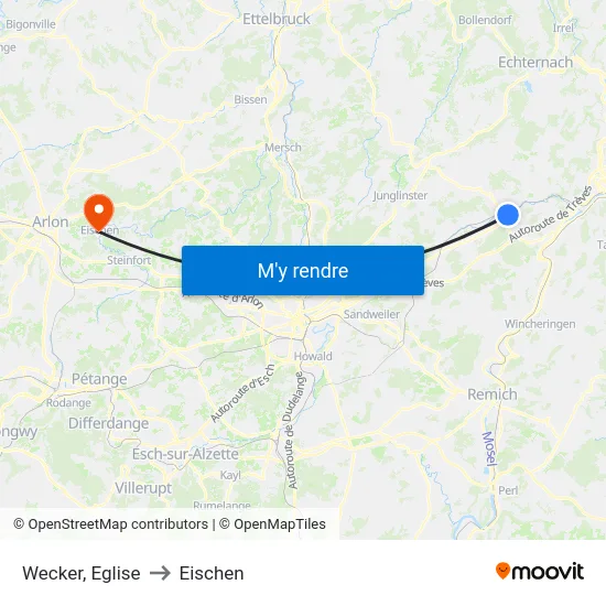 Wecker, Eglise to Eischen map