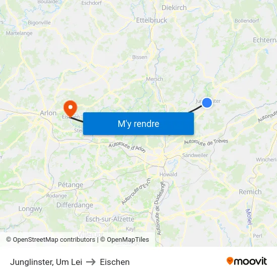 Junglinster, Um Lei to Eischen map